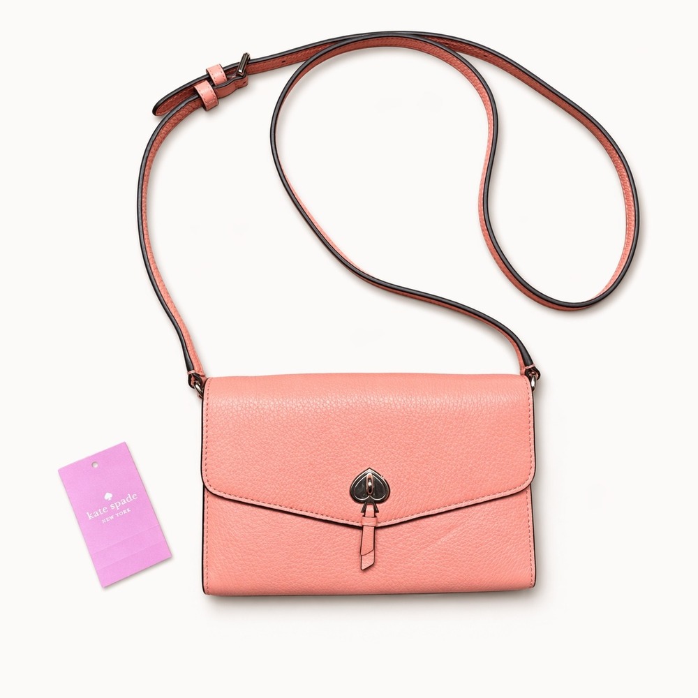 NWT $249 Kate Spade Marti Leather Flap Wallet‎ Crossbody K6027 Peach Orange